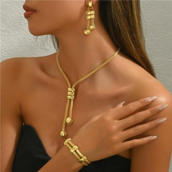 Gold Cuban Link Choker Necklace Bracelet Set Women Punk Fashion Chain Jewelry Gi - Picture 4 of 7